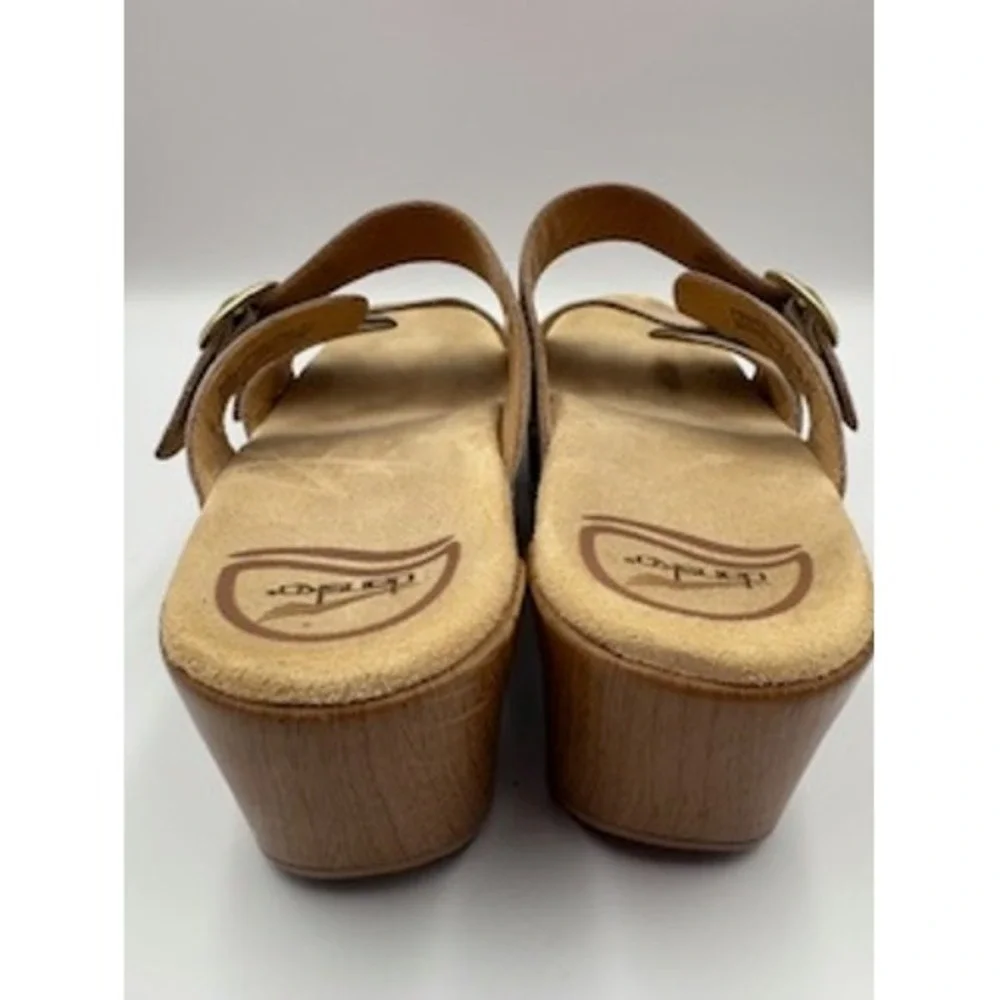 Dansko Slide Sandals Taupe Leather Double Buckle Platform Wedge Casual Size 37